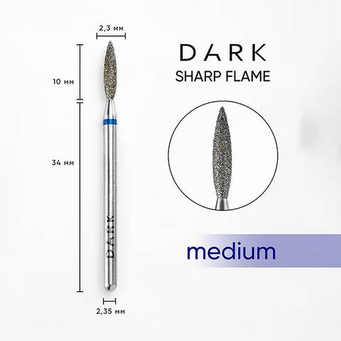 DARK Diamond Sharp Flame Nail Drill Bit 2.3 × 10 mm