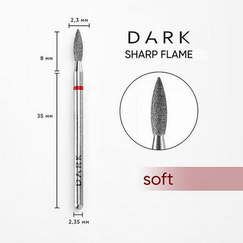 DARK Diamond Sharp Flame Nail Drill Bit 2.3 × 8 mm