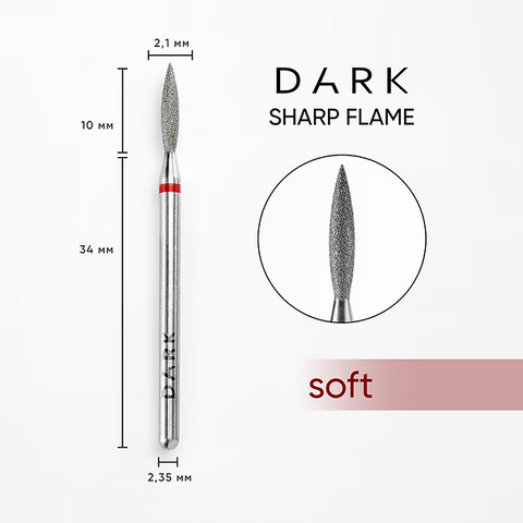 DARK Diamond Sharp Flame Nail Drill Bit 2.1 × 10 mm