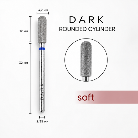 DARK Diamond Rounded Cylinder Nail Drill Bit 3.9 × 12 mm