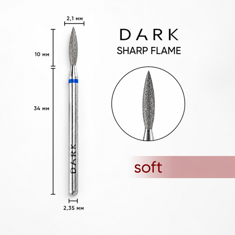 DARK Diamond Sharp Flame Nail Drill Bit 2.1 × 10 mm