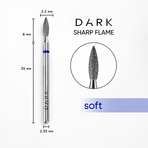 DARK Diamond Sharp Flame Nail Drill Bit 2.3 × 8 mm