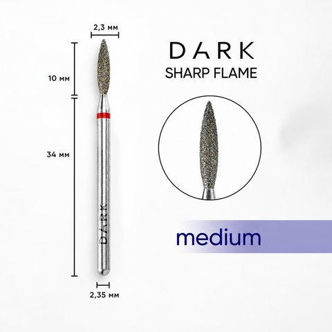 DARK Diamond Sharp Flame Nail Drill Bit 2.3 × 10 mm